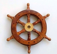 Wooden Wall Decore  Hanging   Its center is fitted with a golden brass hub - 12inch,   Wooden,  Ship Wheel,  Pack of 1